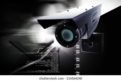 Digital illustration of security camera in colour background