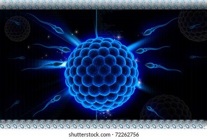 Digital illustration of Sperm and Egg  in colour background 	