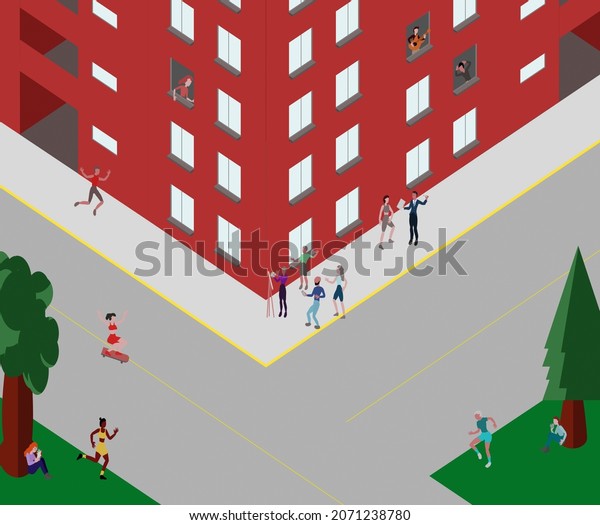 digital illustration of a story of urban life\
without cars in a\
corner