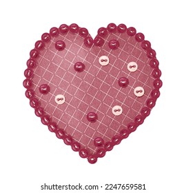 Digital illustration Valentines day handmade heart  Stylized decorative hand  drawn clipart in watercolor style The heart is sewn red fabric  decorated and an embroidered pattern   buttons