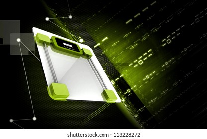Digital illustration of  weight scale in  colour background