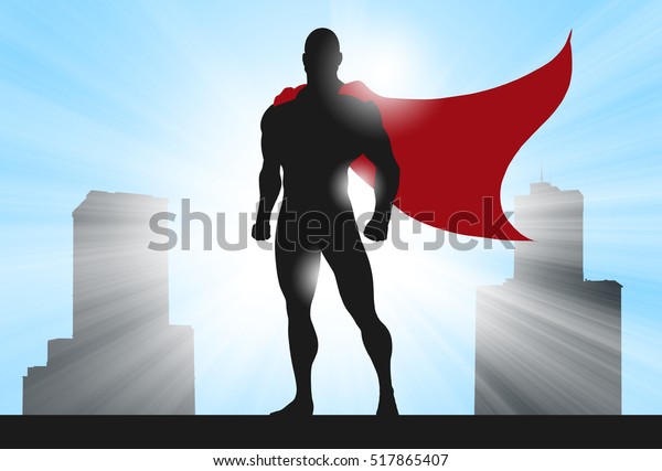英雄的なポーズのスーパーヒーローシルエットのデジタルイラスト のイラスト素材