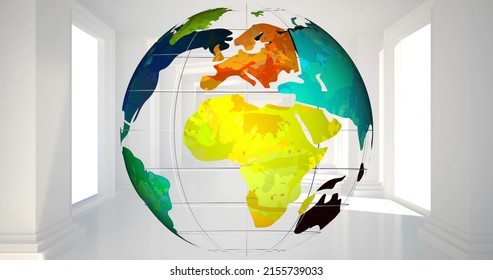 Digital Image Of Colorful Globe Turning Against White Background. Each Continent Has Different Color 4k