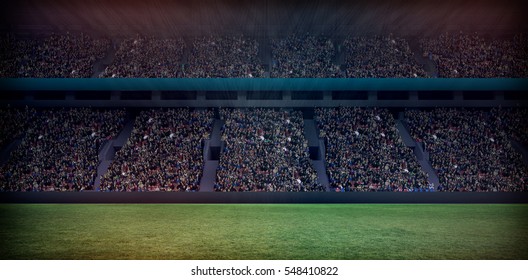 Digital image of crowded soccer stadium copy space 3d