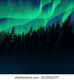 a digital image of a forest with a beautiful view of the aurora borealis 