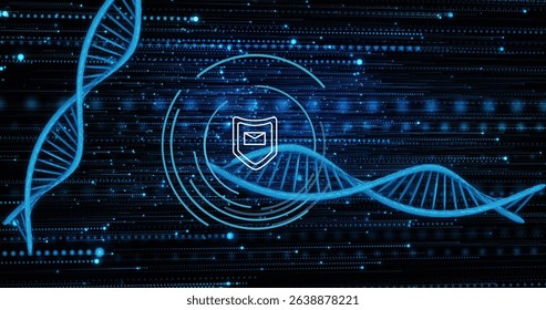 Digital image of hexagonal shapes in seamless motion against round scanner and data processing. Global online computing and data processing concept digitally generated image.