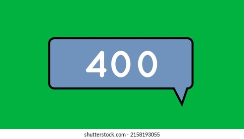 Digital image of increasing numbers inside a blue chat box on a green background 4k
