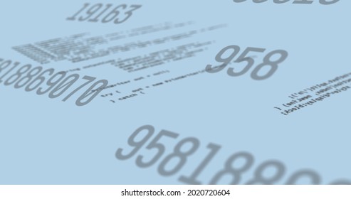 Digital image of multiple changing numbers against data processing on blue background. school and education concept