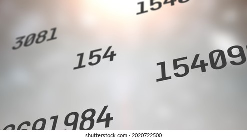 Digital image of multiple changing numbers against spots of light on grey background. school and education concept