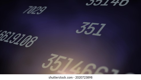 Digital image of multiple changing numbers against blue and purple gradient background. school and education concept