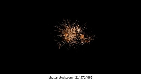 Digital Image Of Orange Fireworks Exploding Against Black Background. 4k