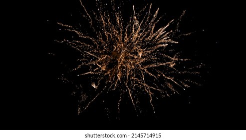 Digital Image Of Orange Fireworks Exploding Against Black Background. 4k