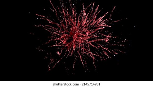 Digital Image Of Red Fireworks Exploding Against Black Background. 4k