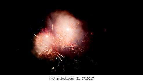 Digital Image Of Red Fireworks Exploding Against Black Background. 4k