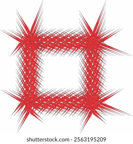 A digital image of a red square frame with sharp, radiating lines, creating a dynamic and energetic pattern.