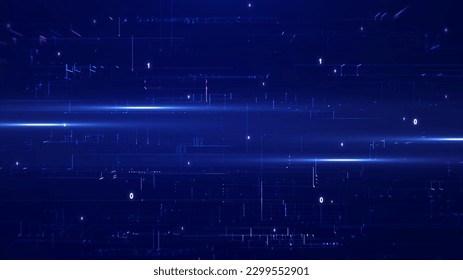 Digital information technology concept. Cybersecurity and protection system from online crime threats. Data Analytics or Data Science. Binary code on dark blue background.