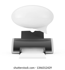 Digital Inkjet Printer With Blank White Speech Bubble Mockup On A White Background. 3d Rendering 