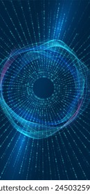 Digital innovation, technology, big data, AI. Abstract binary shape with circular wave element for design on theme of technology, artificial intelligence. Vertical. Copy space