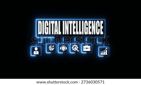 Digital Intelligence Concept with Blue Neon Lights and flowchart business strategy