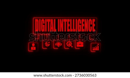 Digital Intelligence Concept with Red Neon Lights and flowchart business strategy