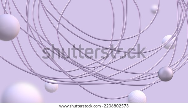 Digital Lavender Color of the\
Year 2023. Abstract futuristic poster, lavender and violet flying\
3D balls. Background in lavender pastel color. 3D\
illustration.