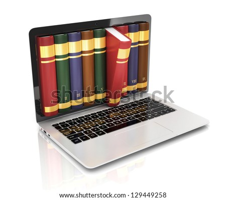digital library - books inside computer