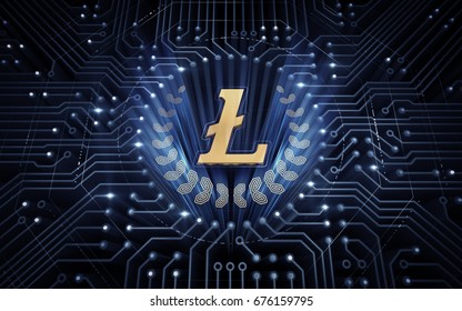 Digital Litecoin. Litecoin symbol in electronic cyberspace. 3D rendering image.