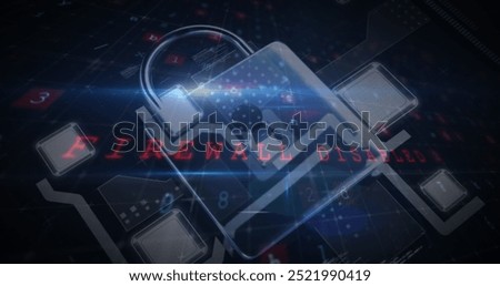 A digital lock icon with text FIREWALL DISABLED is prominently displayed. Dark background showing various data points and network symbols, indicating cybersecurity theme