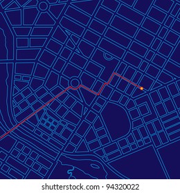 Digital Map Tracking Traveler With GPS Through Generic Urban City