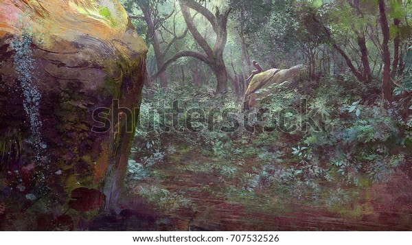 digital matte painting bright magical forest stock illustration 707532526 https www shutterstock com image illustration digital matte painting bright magical forest 707532526