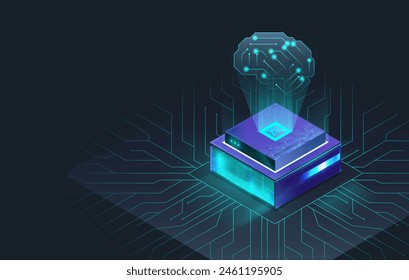 Digital Mind: (Artificial Intelligence) Isometric Vector Landing Page for AI, Deep Learning, and Technological Advancements in Machine Intelligence