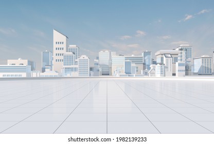 Digital Model City With White Background, 3d Rendering. Computer Digital Drawing.