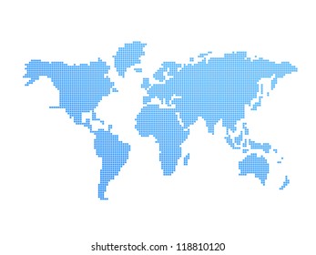 Digital Model Of World: Blue And White Geography Map