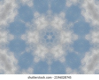 A Digital Mosaic Of A Snowflake Created With A Kaleidoscope Of Blue Sky And White Clouds.