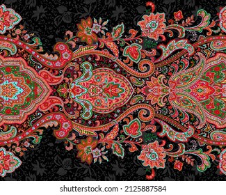 Digital motifs set of baroque ornaments demask paisley abstract vintage border black and white textile elements suitable for fabric use Luxury baroque pattern, rococo pattern etc.