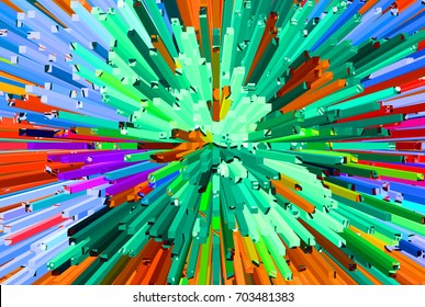 Digital multicolor 3D rendering background of many rectangular columns of different heights with small squares