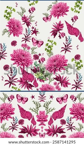 Digital multiple design pattern flowers and seamless beautiful design fabric 