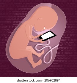 Digital Native. Unborn Baby With A Tablet Computer