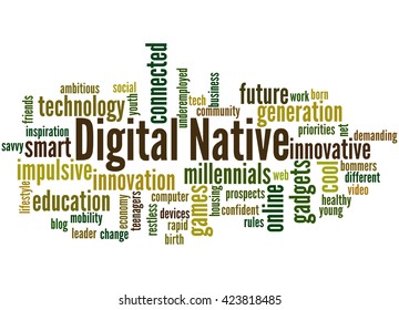 Digital Native, Word Cloud Concept On White Background.