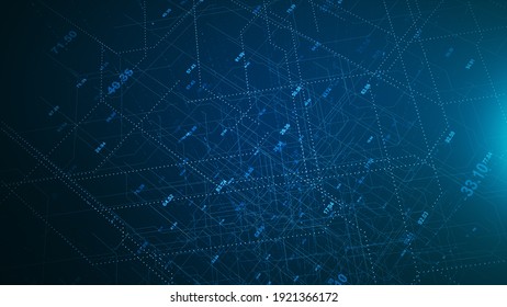 Digital network technology futuristic theme illustration concept. Abstract grid perspective graphic background.