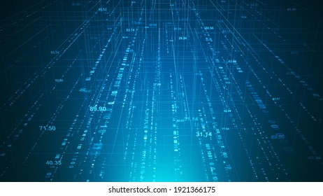Digital network technology futuristic theme illustration concept. Abstract grid perspective graphic background.