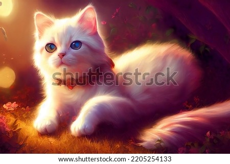 Digital oil painting of a cat. Fantasy cat from a fairytale.
