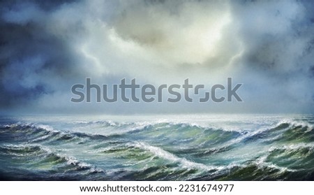 Digital oil paintings sea landscape, waves at sunset, waves on the sea. Fine art, artwork
