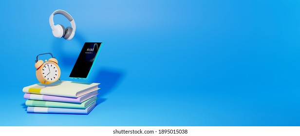 Digital Online Education. 3d Of Book, Mobile Learning On Phone Website Background. Social Distance Concept. Classroom Online Education Internet Network.