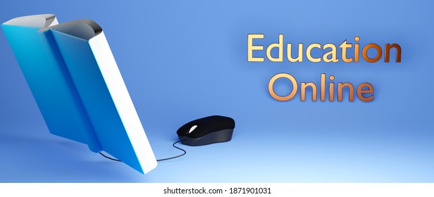 Digital Online Education. 3d render of book. Application learning on phone, mobile website background. 
