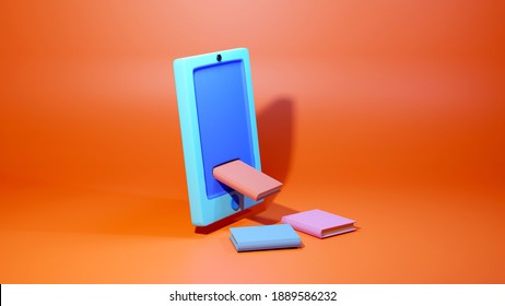 Digital Online Education. 3d render of mobile. Application learning on phone, mobile website background. 
social distance concept isolated on background. Classroom Online Education internet network.
