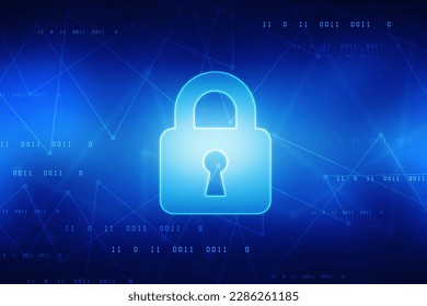 Digital Padlock on abstract technology background, Technology security concept. Modern safety digital background. Protection system, Cyber Security and safety information, personal data concept