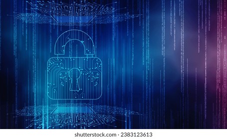 Digital Padlock on abstract technology background, Technology security concept. Modern safety digital background. Protection system, Cyber Security and safety information, personal data concept