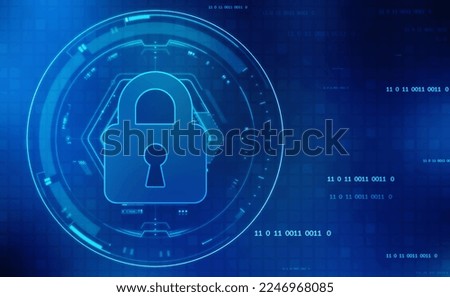 Digital Padlock on abstract technology background, Technology security concept. Modern safety digital background. Protection system, Cyber Security and safety information, personal data concept