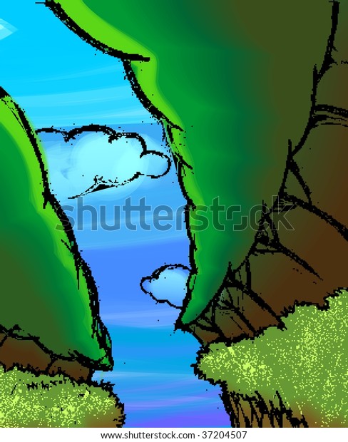 Digital\
painting of divide of two hill\
background	